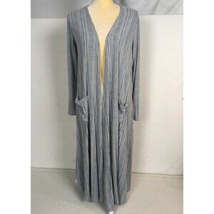 LuLaRoe Womens Long Open Front Cardigan Size S Front Pockets Blue Gray Stripped